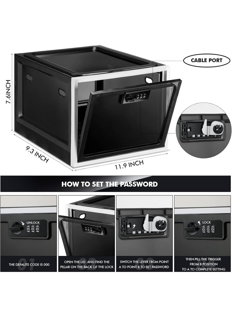 صندوق أمان كبير، بقياس 11.9 × 9.3 × 7.6 بوصة، قابل للقفل بقفل مركب، مناسب لتخزين الأدوية والوجبات الخفيفة والطعام وما إلى ذلك، مثالي للمنازل والمكاتب والمساكن الطلابية وما إلى ذلك، آمن وموثوق (متوفر باللونين الأسود والأبيض). - Image 2